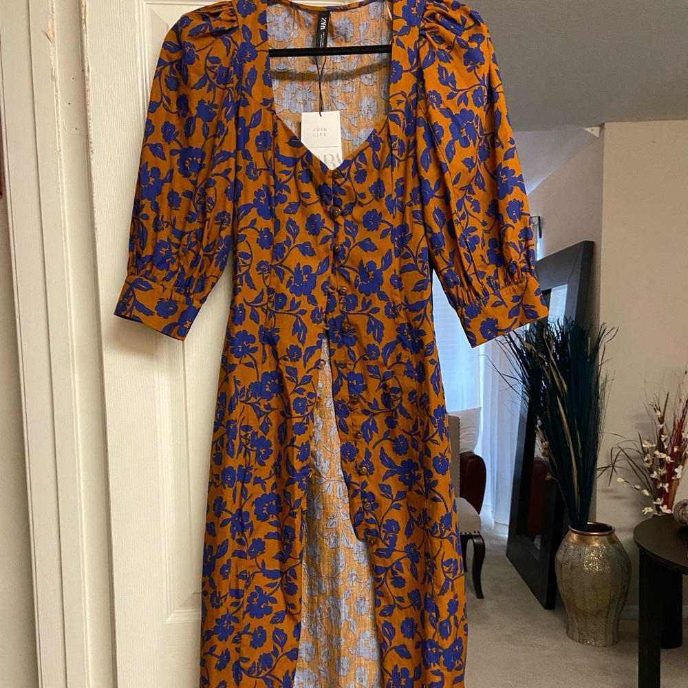 Zara brown printed poplin dress